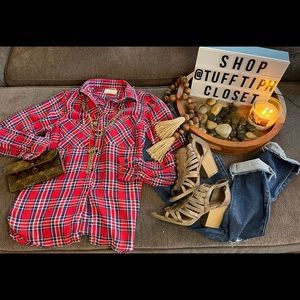 Red Plaid long sleeve button down shirt